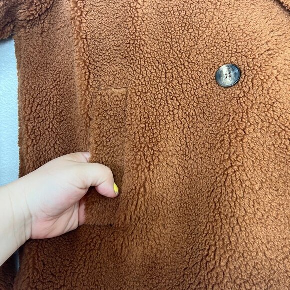 Gap Women's Sherpa Teddy Jacket Aragan Oil Brown Fall Neutral Fuzzy Gilmore Girl - Picture 9 of 15